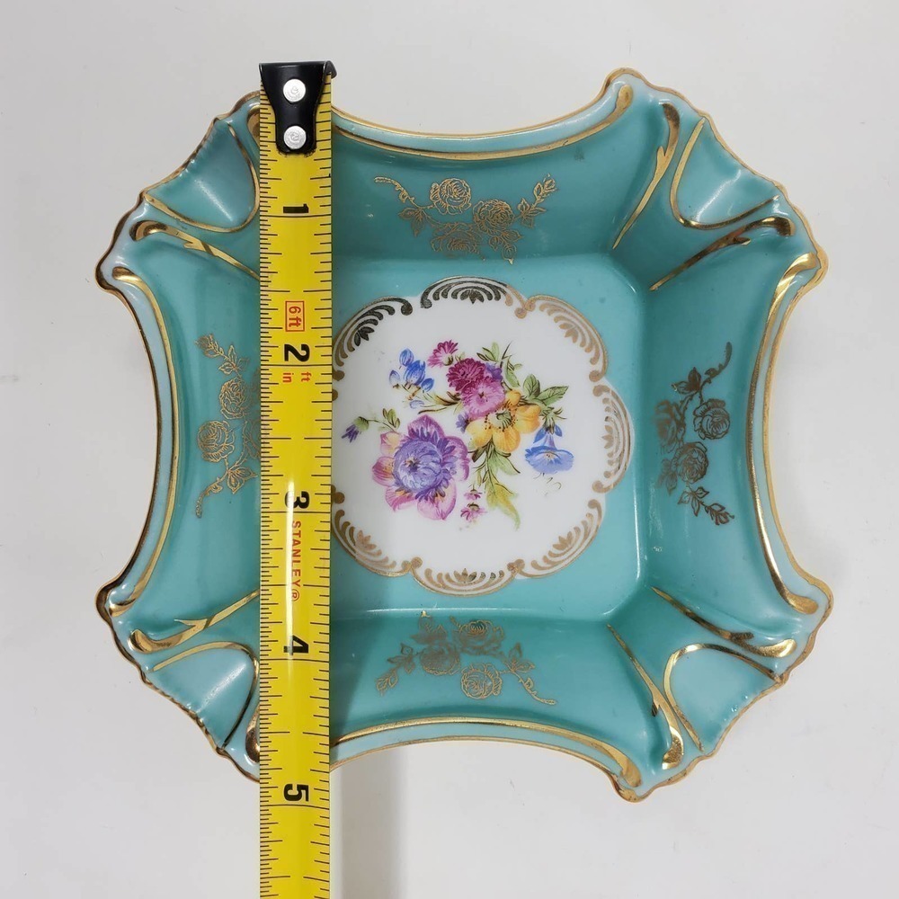 Victorian Turquoise Ashtray Floral and Gold Trim Porcelain Made in Germany - Picture 7 of 9